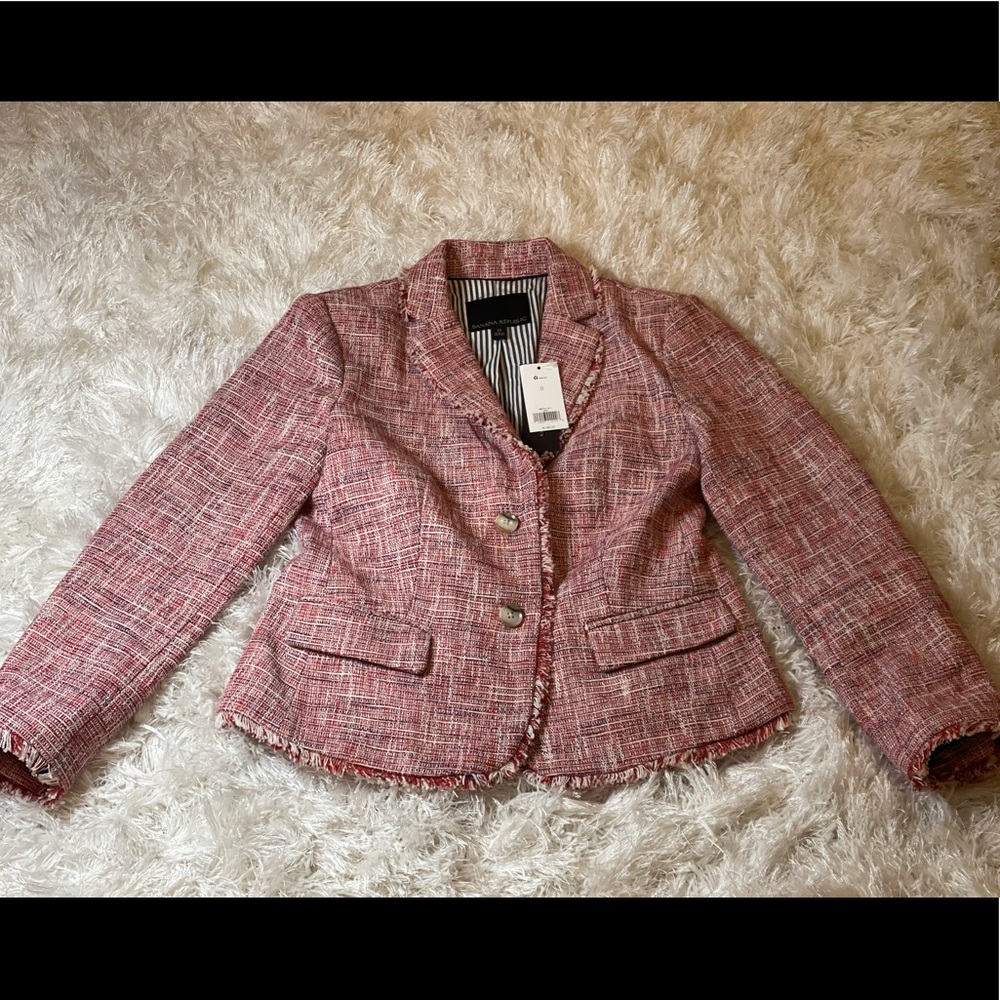 NWT Pink Raw Hem Tweed Blazer